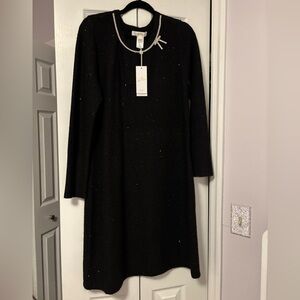 Lilly Pulitzer Black Metallic Sequin Sweater Dress w/ Rhinestone collar- NWT